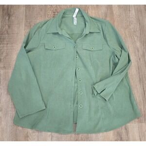 LA Blues Green‎ Suede Like Button Up Shirt Green
